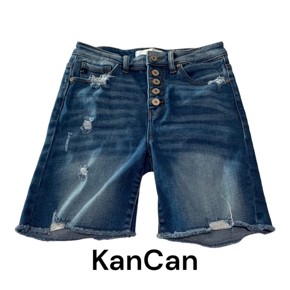Kancan womens small cut off bermuda denim jean shorts blue distressed casual vac
